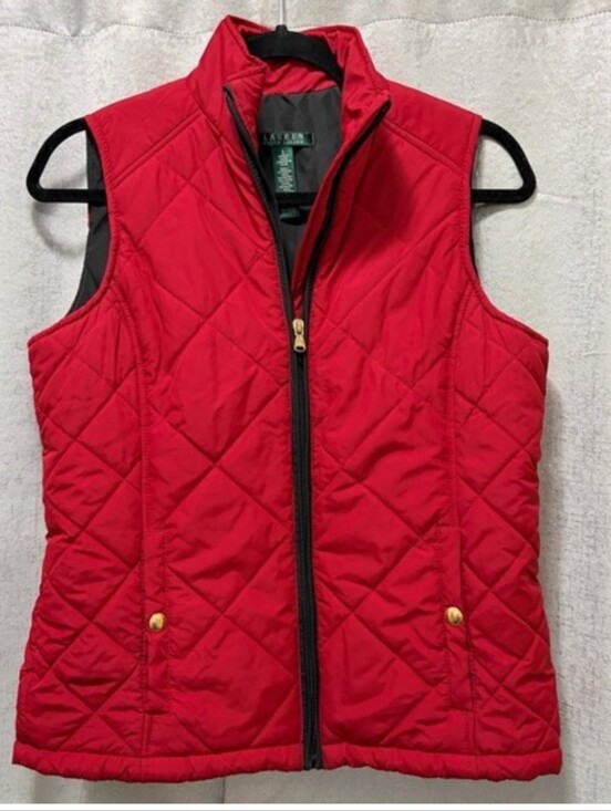 Lauren Ralph Lauren Jackets & Blazers - Lauren Ralph Lauren Vibrant Red Quilted Sleeveless Vest with Gold Accents